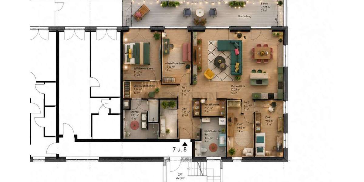 Etagenwohnung Würzburg Sanderau - 5 Zimmer, 136 m&sup2;, 932.000&euro; | Angebot:26681612