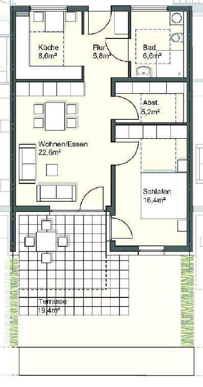 2 Zi-Wohnung in Bergrheinfeld (barrierefrei) mit Terrasse u.TG zimmer