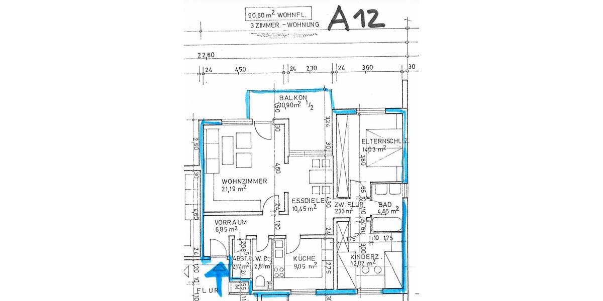 Etagenwohnung Würzburg Lengfeld - 3 Zimmer, 90 m&sup2;, 1.300&euro; | Angebot:26449995