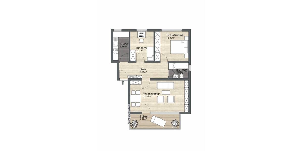 Etagenwohnung Gerbrunn - 2 Zimmer, 65 m&sup2;, 189.900&euro; | Angebot:26555386