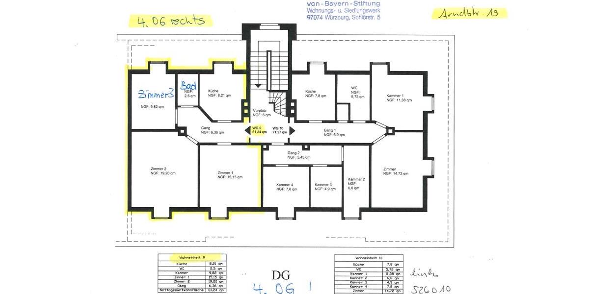 Dachgeschoßwohnung Würzburg Sanderau - 3 Zimmer, 61 m&sup2;, 600&euro; | Angebot:25988938