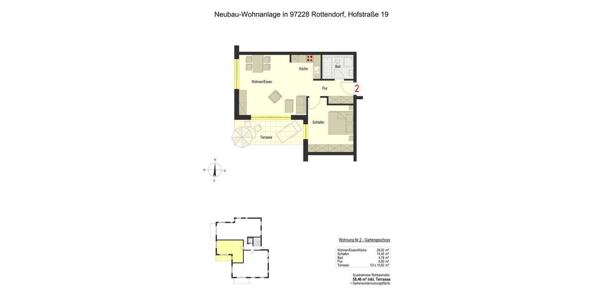 Terrassenwohnung Rottendorf - 2 Zimmer, 58 m&sup2;, 690&euro; | Angebot:26658383