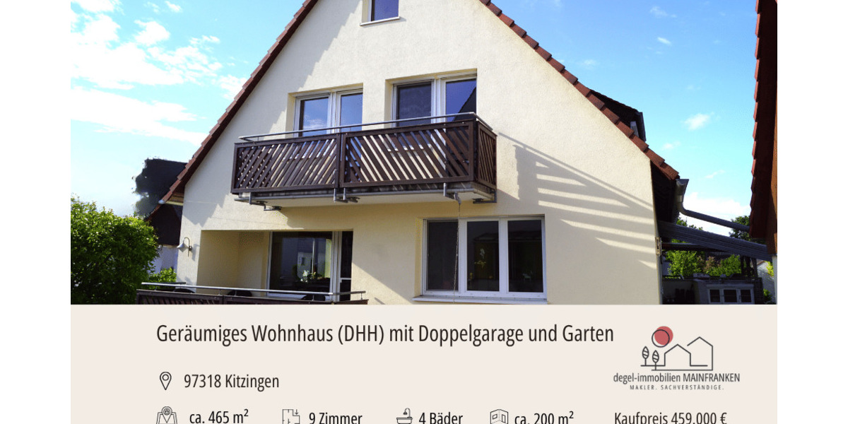 Doppelhaushälfte Kitzingen - 9 Zimmer, 200 m&sup2;, 459.000&euro; | Angebot:26804639