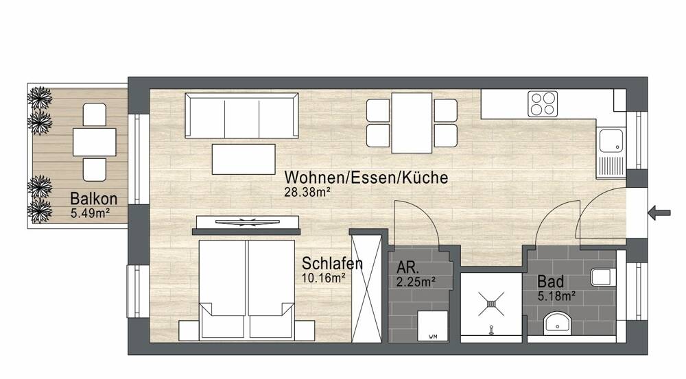 Moderne Neubauwohnung mit Balkon! 1 zimmer