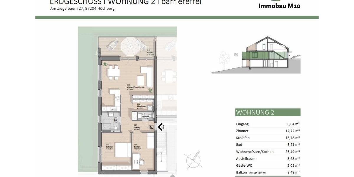 Erdgeschoßwohnung Höchberg - 3 Zimmer, 92 m&sup2;, 1.850&euro; | Angebot:25989097