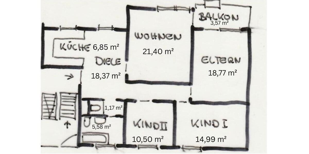 Etagenwohnung Würzburg Sanderau - 4 Zimmer, 99 m&sup2;, 1.100&euro; | Angebot:26653343
