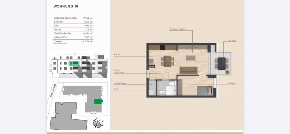 Etagenwohnung Randersacker - 2 Zimmer, 47 m&sup2;, 940&euro; | Angebot:26267699