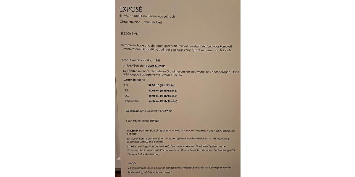 Einfamilienhaus Leinach - 1 Zimmer, 120 m&sup2;, 365.000&euro; | Angebot:27120926