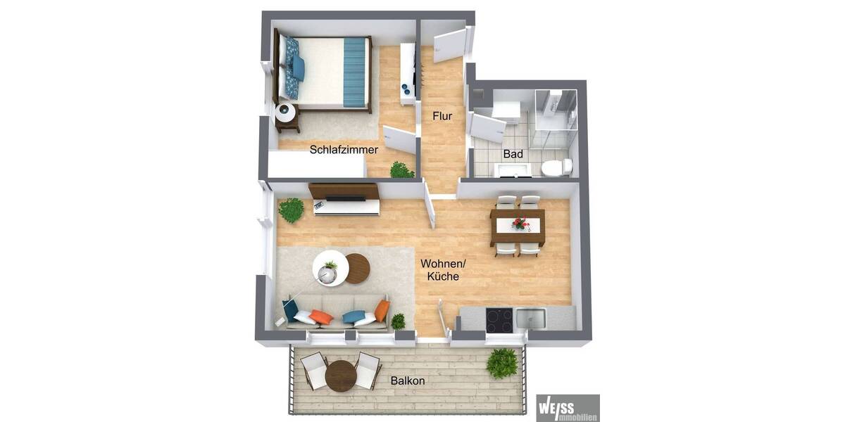 Etagenwohnung Würzburg Versbach - 2 Zimmer, 44 m&sup2;, 169.500&euro; | Angebot:26572621
