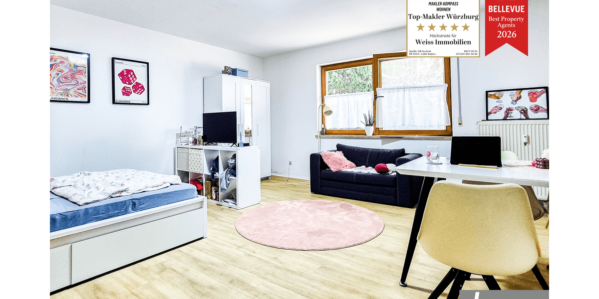 Etagenwohnung Würzburg Sanderau - 1 Zimmer, 34 m&sup2;, 450&euro; | Angebot:27016078