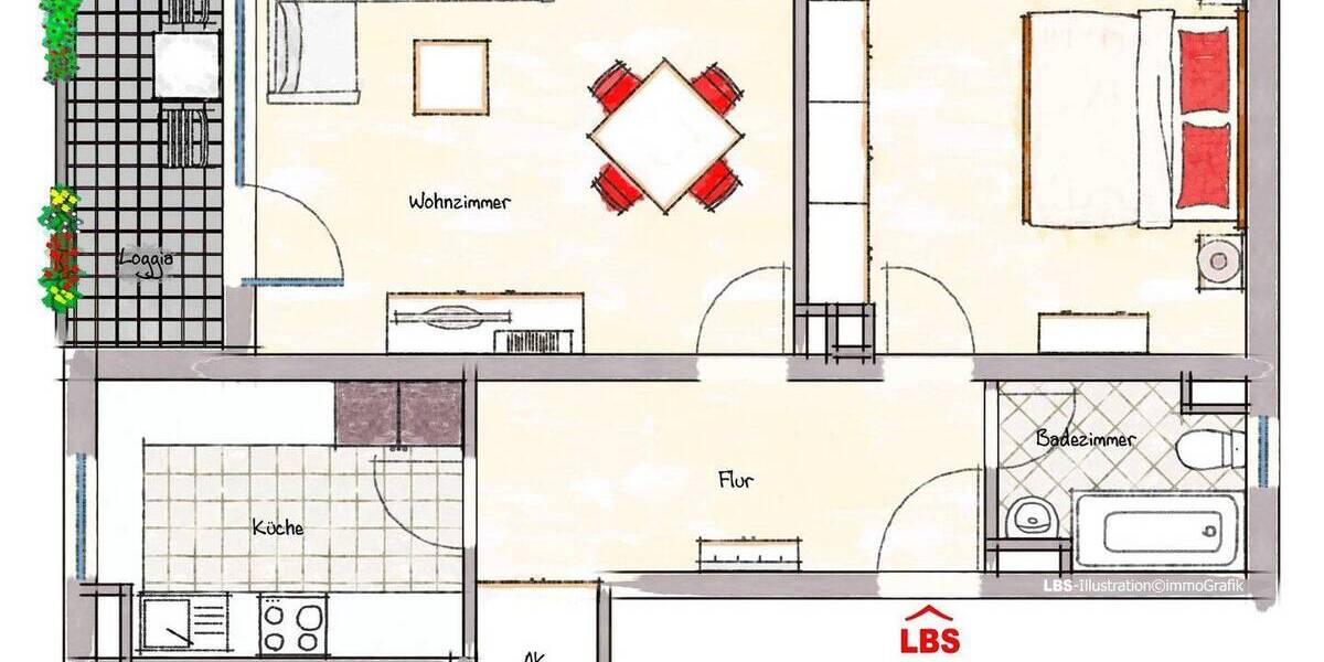 Etagenwohnung Würzburg Lindleinsmühle - 2 Zimmer, 60 m&sup2;, 175.000&euro; | Angebot:26929474