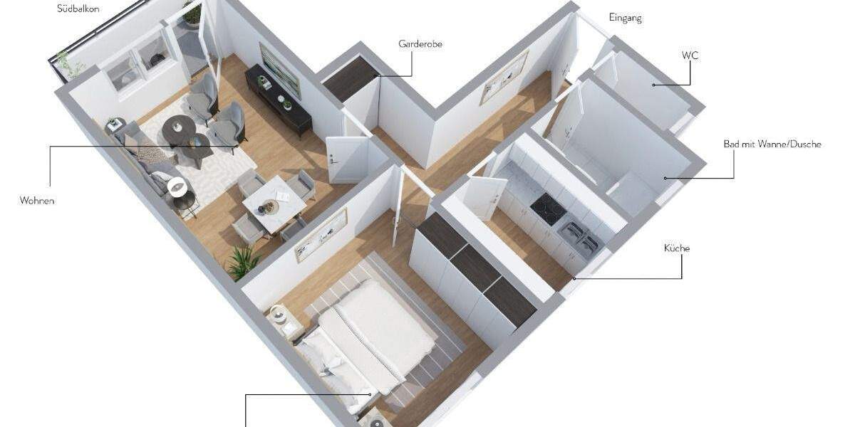 +reserviert+ Seniorengerechter Zugang, 2-Zimmer-Wohnung mit Aufzug, Südbalkon und 1 TG-Stellplatz 2 zimmer