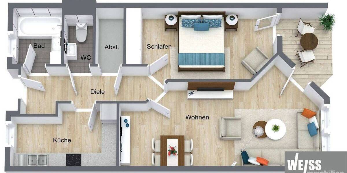 Etagenwohnung Würzburg Grombühl - 2 Zimmer, 61 m&sup2;, 222.000&euro; | Angebot:26320308