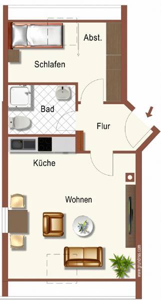 Dachgeschoßwohnung Würzburg Dürrbachau - 2 Zimmer, 40 m&sup2;, 660&euro; | Angebot:25017952
